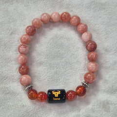Taurus (वृषभ राशि) Zodiac Sunstone & Carnelian 8 mm Bracelet