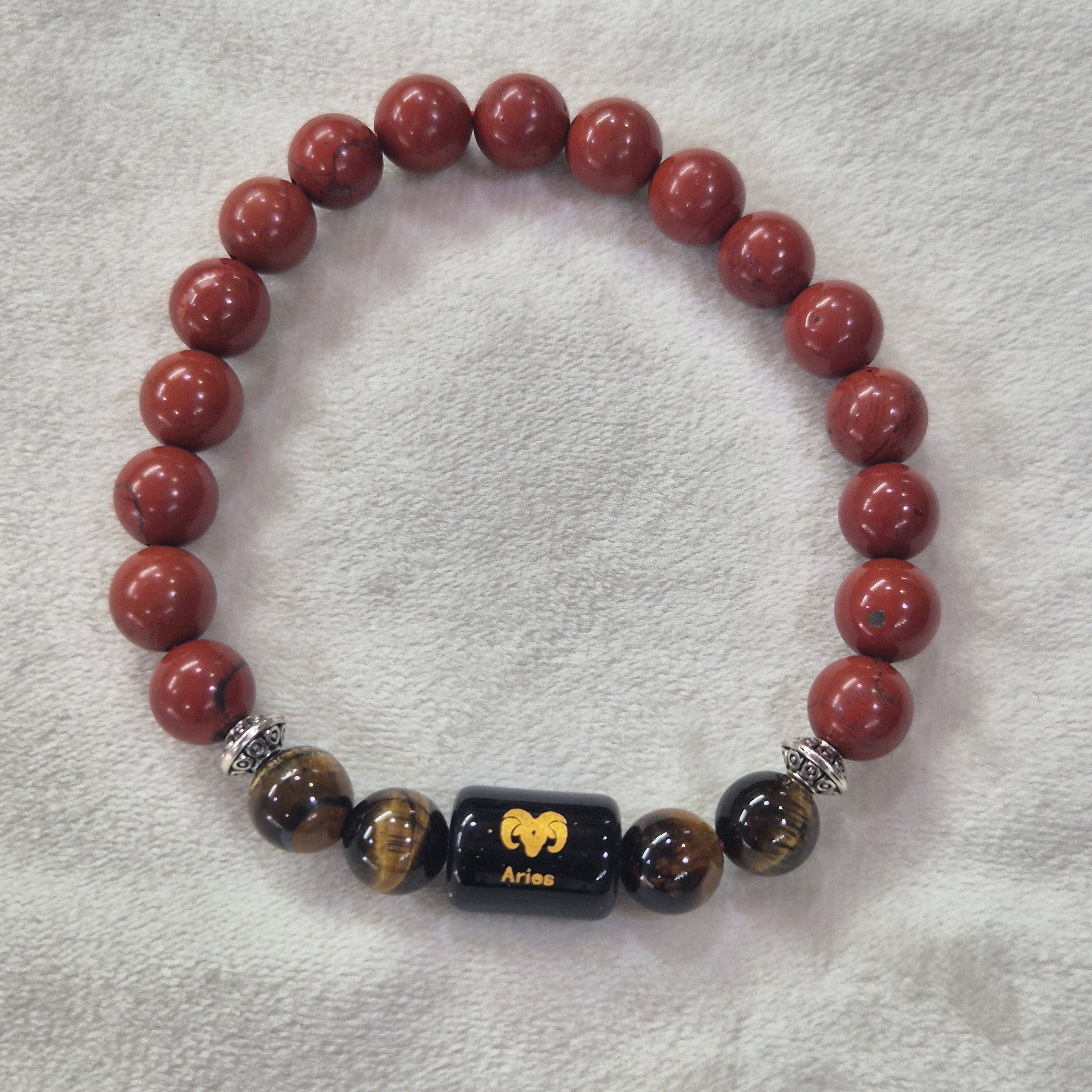 Aries (मेष राशि) Zodiac Red Jasper & Tiger Eye 8mm Bracelet