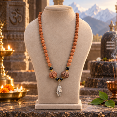 5 Mukhi Indonesian & Nepali Rudraksha with Narmadeshwar Shivling Mala