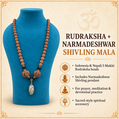 5 Mukhi Indonesian & Nepali Rudraksha with Narmadeshwar Shivling Mala