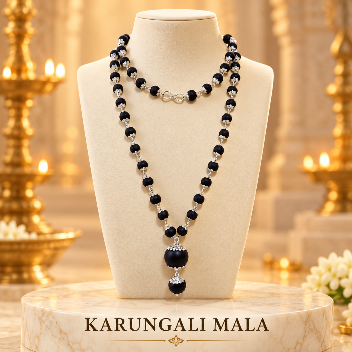 Karungali Mala ( Silver-Plated ) (Ebony Wood Mala) – Traditional Spiritual & Protective Mala