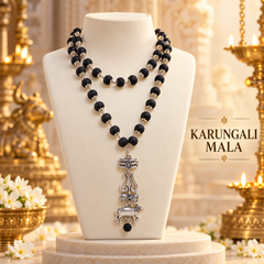 Karungali Mala ( Silver-Plated )  (Ebony Wood Mala) – Traditional Spiritual & Protective Mala