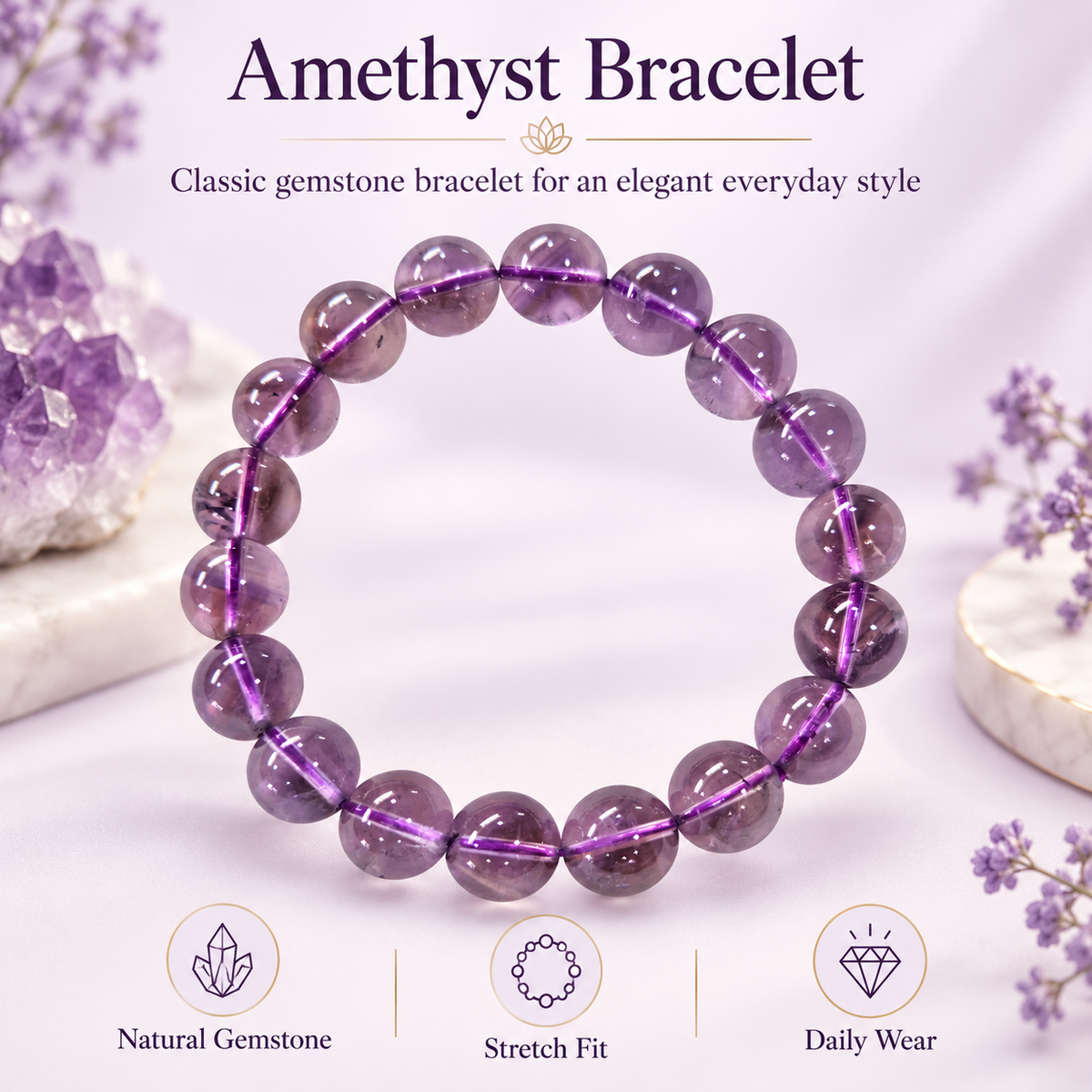 Amethyst Bracelet – Premium Natural Crystal (10 mm)