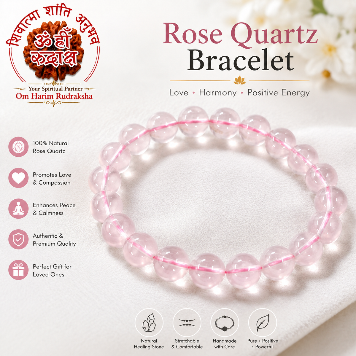 Rose Quartz Premium Quality Crystal – Love, Harmony & Emotional Balance (10 MM)