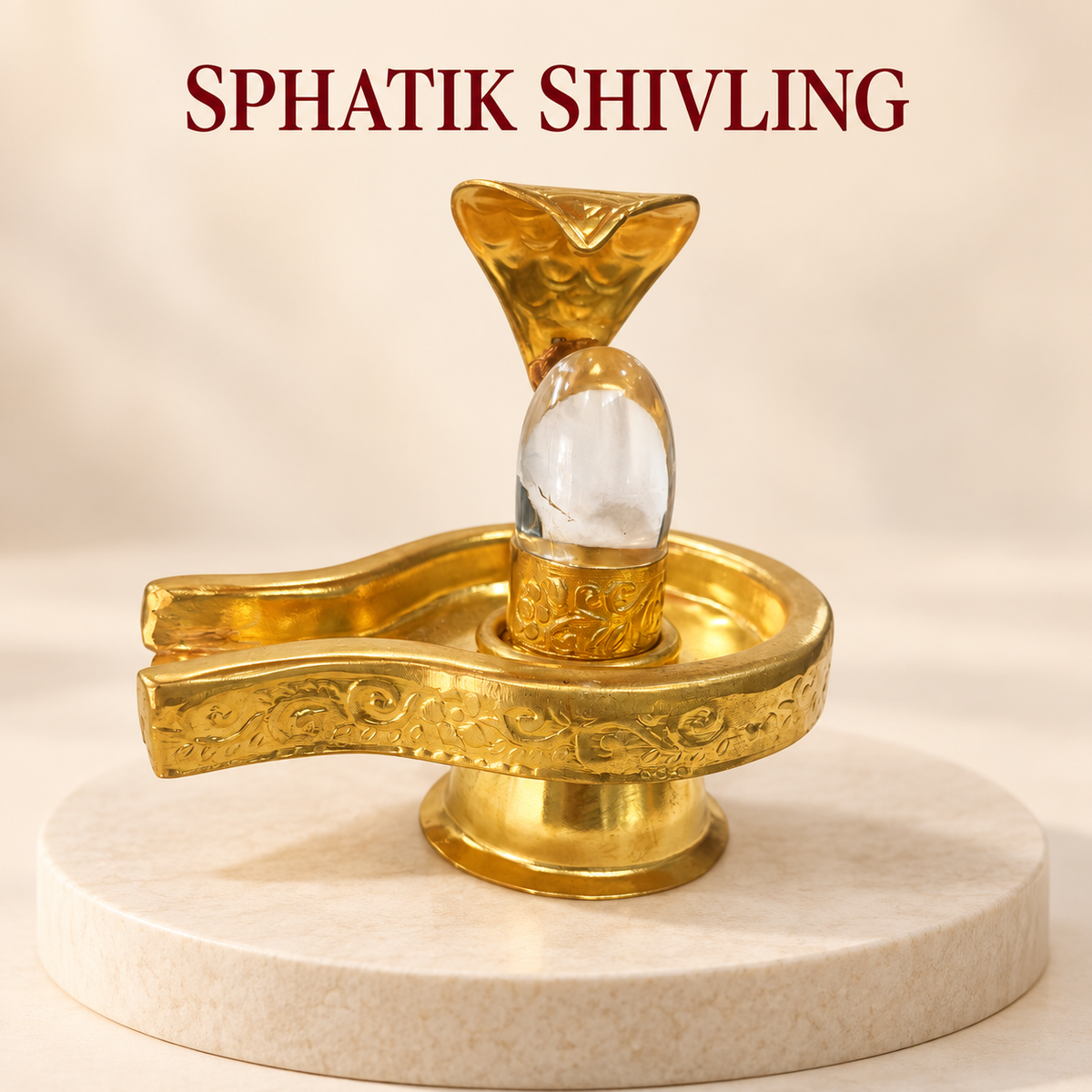 Sphatik Shivling with Golden Brass Vedi & Naag – Crystal Shiva Lingam for Puja