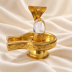 Sphatik Shivling with Golden Brass Vedi & Naag – Crystal Shiva Lingam for Puja