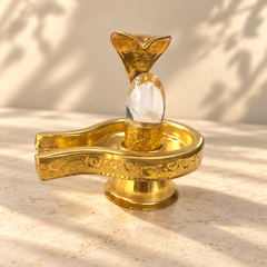 Sphatik Shivling with Golden Brass Vedi & Naag – Crystal Shiva Lingam for Puja