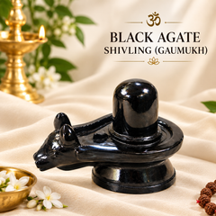 Black Agate Shivling (Gaumukh) – Natural Polished Stone Shiva Lingam for Puja