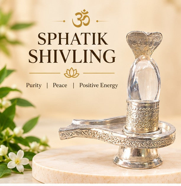 Sphatik Shivling with German Silver Vedi – Crystal Shiva Lingam for Puja