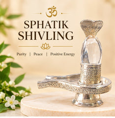 Sphatik Shivling with German Silver Vedi – Crystal Shiva Lingam for Puja