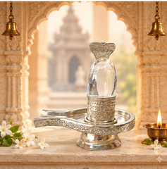 Sphatik Shivling with German Silver Vedi – Crystal Shiva Lingam for Puja