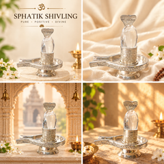 Sphatik Shivling with German Silver Vedi – Crystal Shiva Lingam for Puja