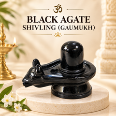 Black Agate Shivling (Gaumukh) – Natural Polished Stone Shiva Lingam for Puja