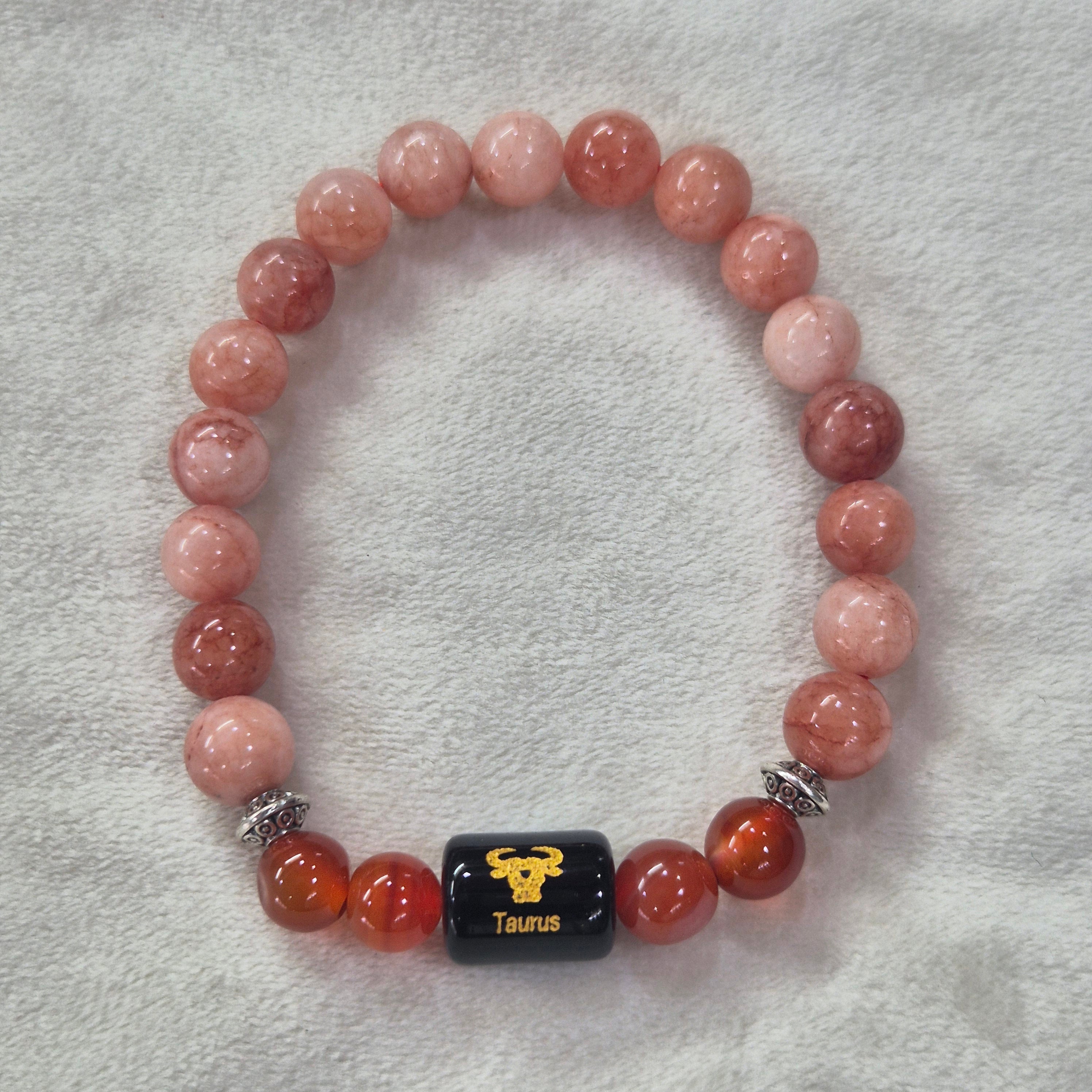 Taurus (वृषभ राशि) Zodiac Sunstone & Carnelian 8 mm Bracelet